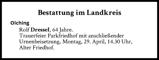 Traueranzeige von Bestattungen vom 29.04.2024 von Süddeutsche Zeitung
