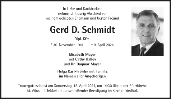 Traueranzeige von Gerd Dietger Schmidt von Süddeutsche Zeitung